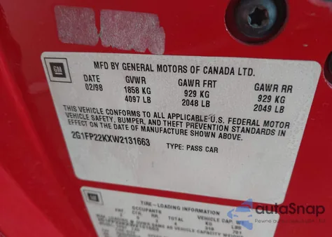 1998 Chevrolet Camaro z USA, uszkodzony, nr VIN 2G1FP22KXW2131663